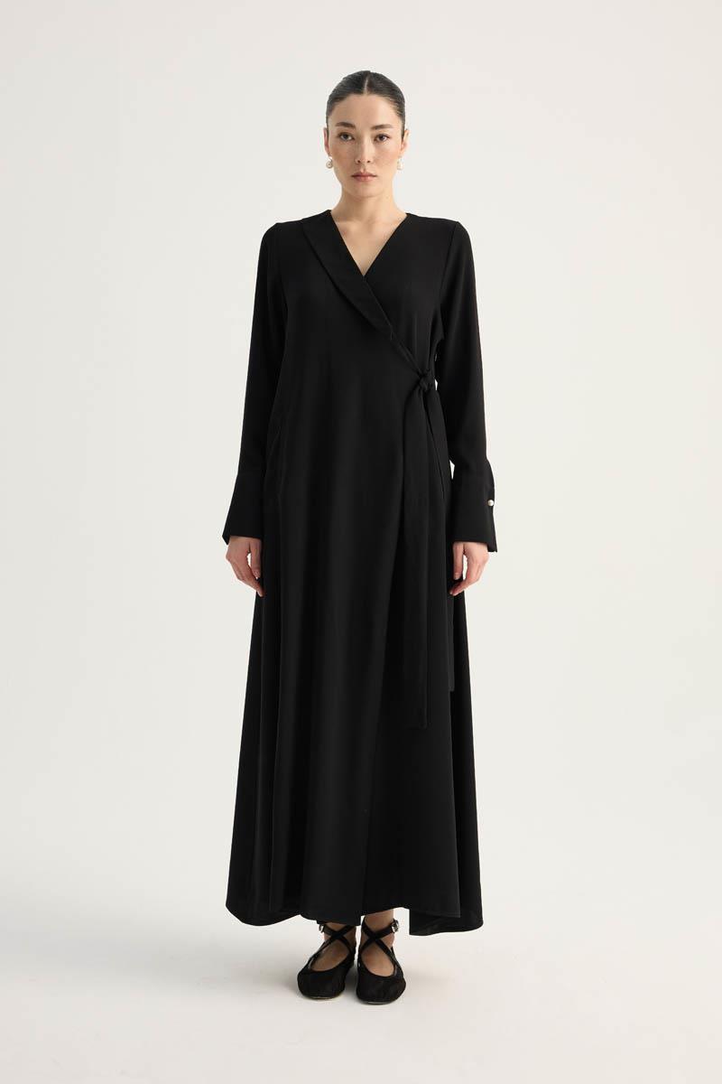 Kruvaze Krep Abaya Siyah