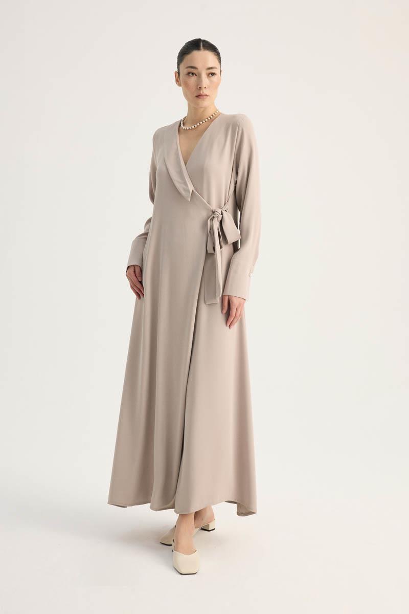 Kruvaze Krep Abaya Taş