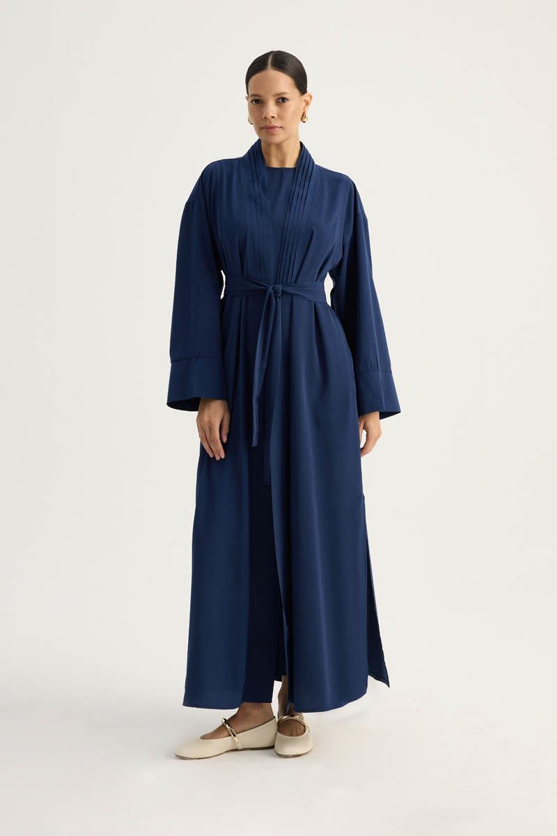 Nervür Detaylı Abaya Takım Lacivert