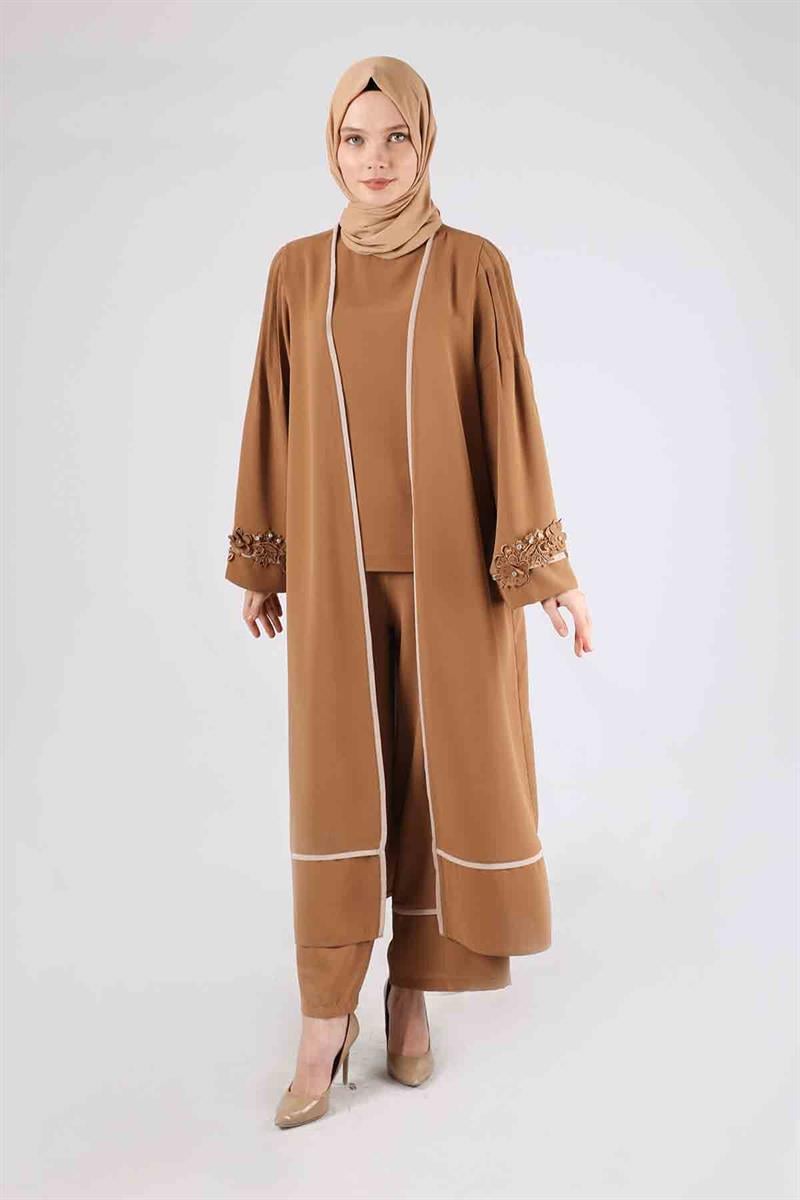 Nervürlü Abaya Takım Taba