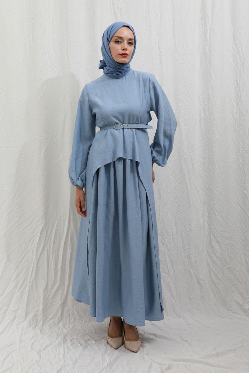 Oval Tunikli Etek Takım Bebe Mavisi