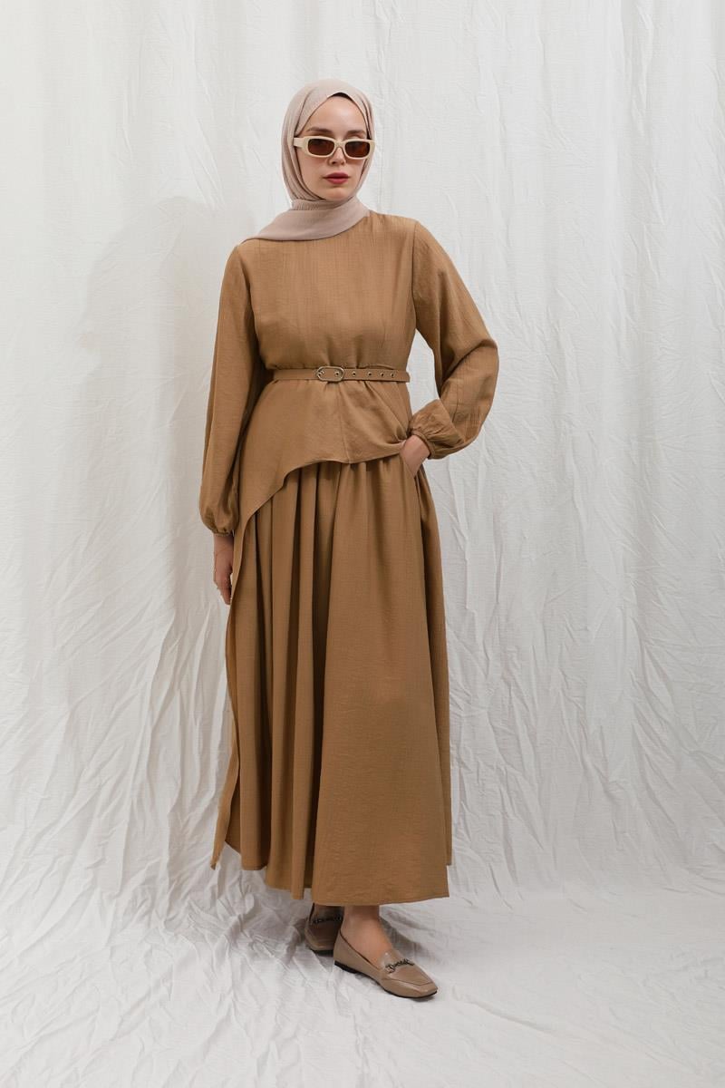 Oval Tunikli Etek Takım Taba