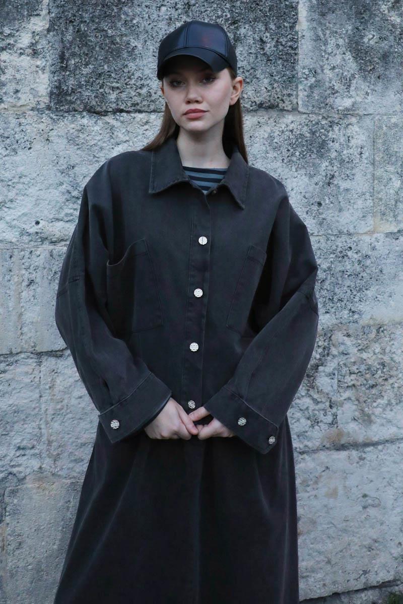Oversize Denim Ceket Gri