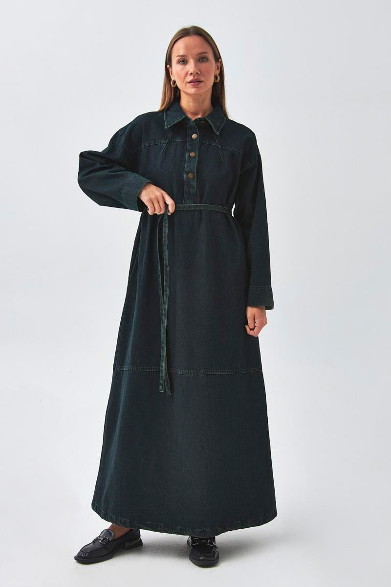 Oversize Denim Elbise Koyu Mavi
