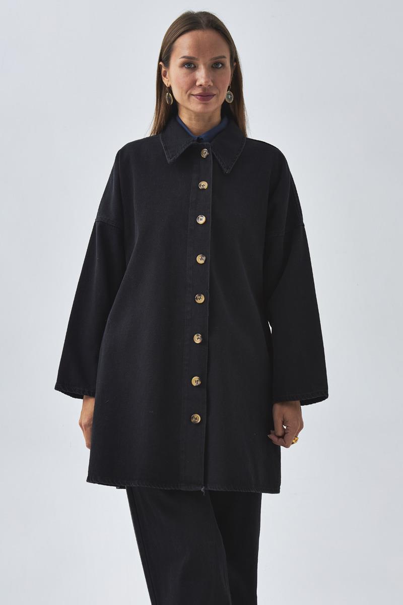 Oversize Denim Gömlek Siyah