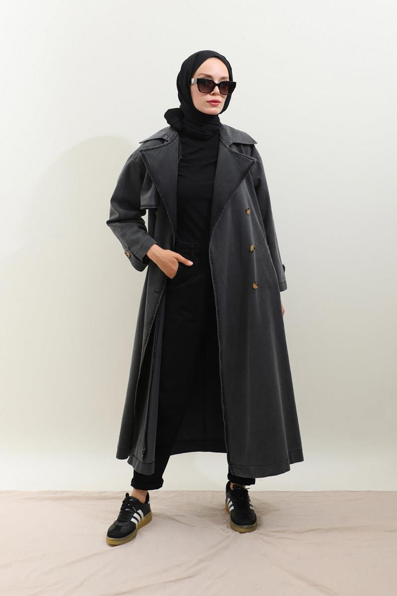 Oversize Denim Trençkot Siyah