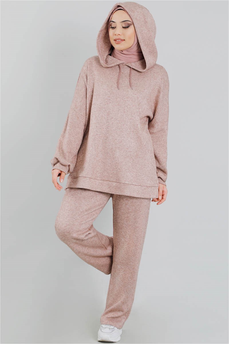 Oversize İkili Triko Takım Pudra