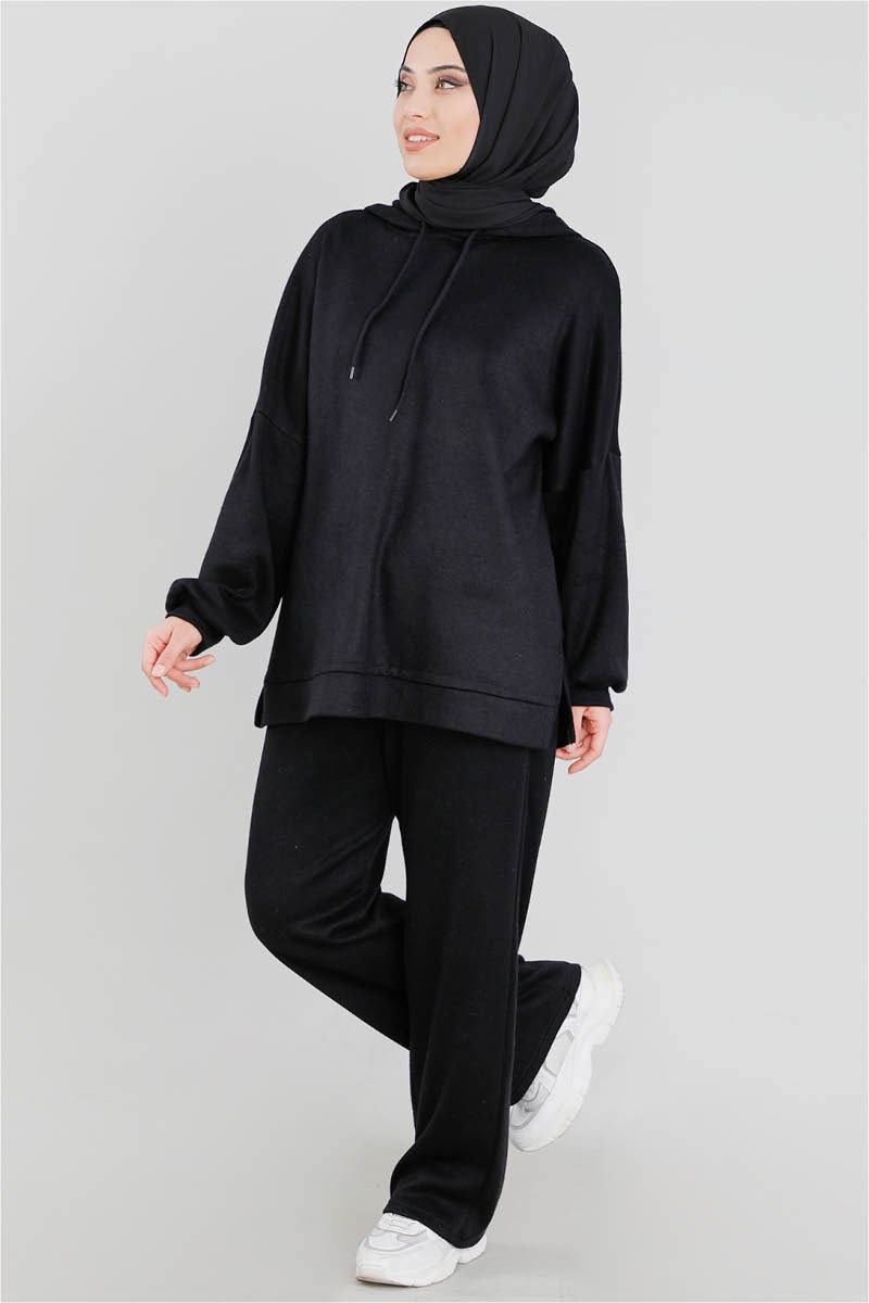 Oversize İkili Triko Takım Siyah