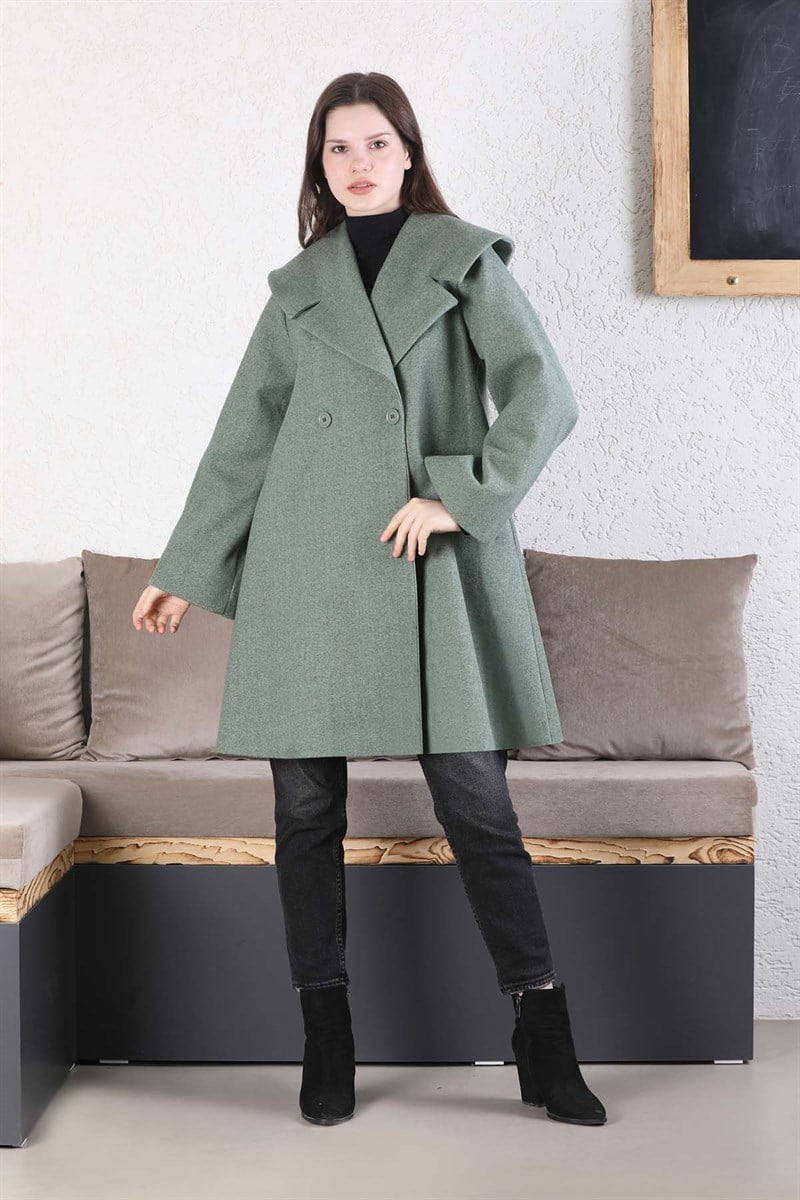 Oversize Kaşe Kaban Açık Mint