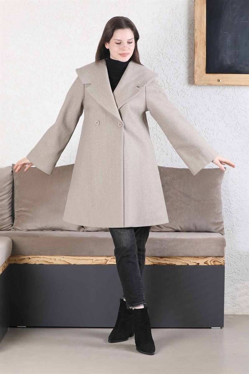 Oversize Kaşe Kaban Bej