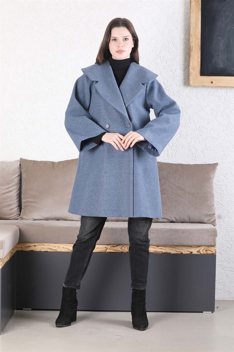 Oversize Kaşe Kaban İndigo