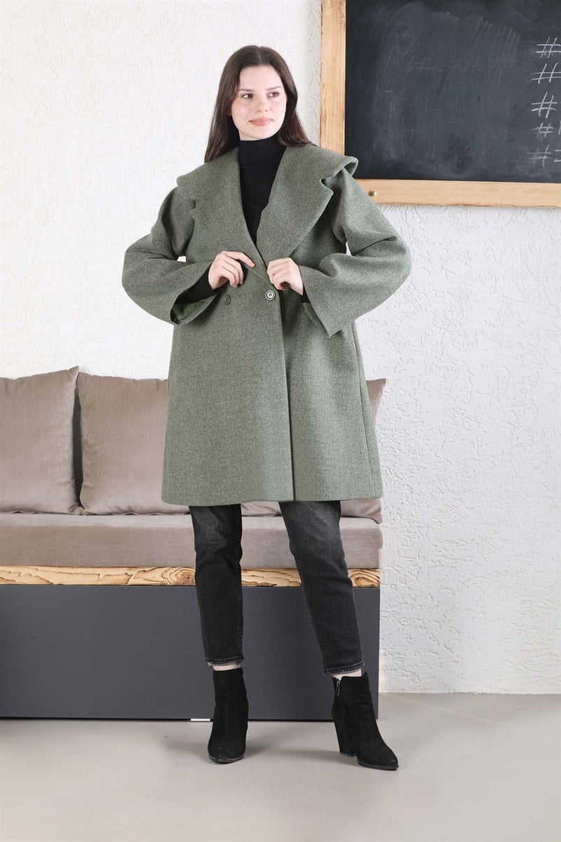 Oversize Kaşe Kaban Yeşil