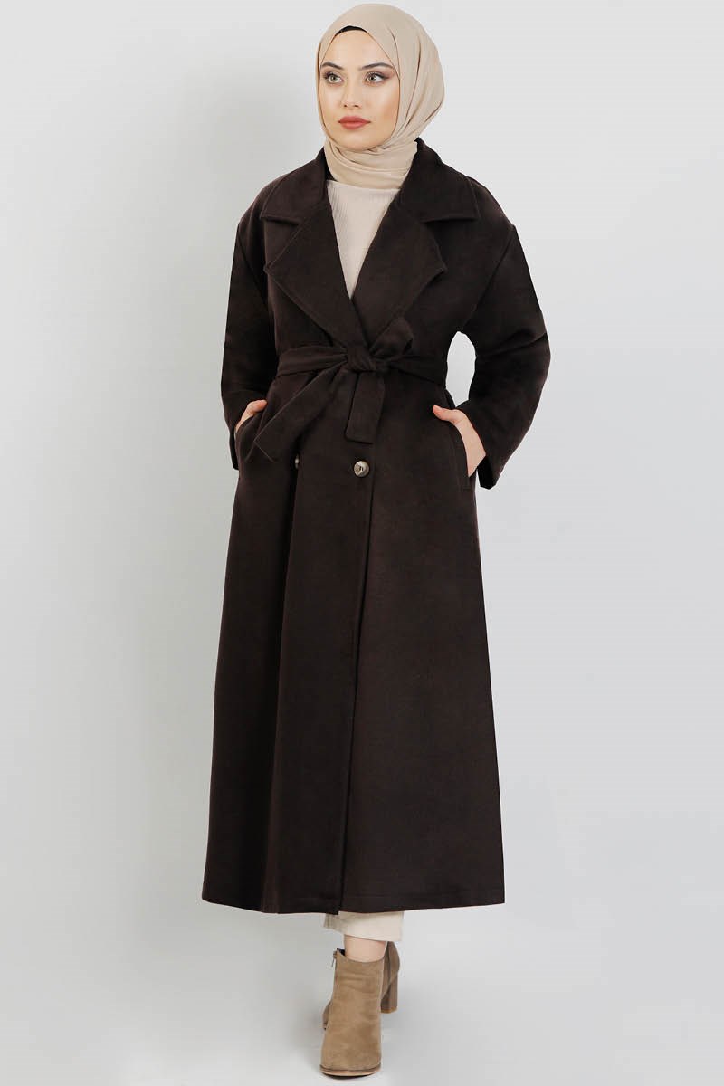 Oversize Kruvaze Kaban Acı Kahve
