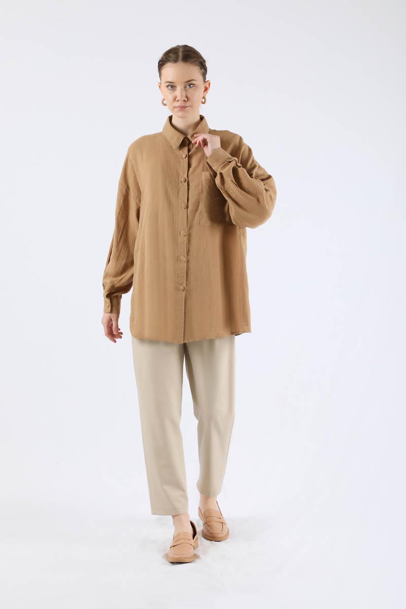 Oversize Müslin Gömlek Camel