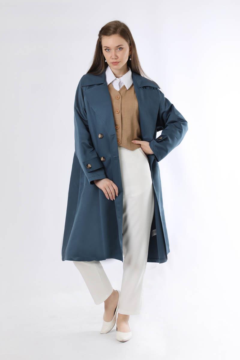 Oversize Trençkot İndigo