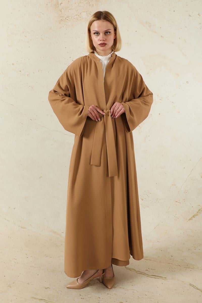 Pantolonlu Abaya Takım Açık Taba