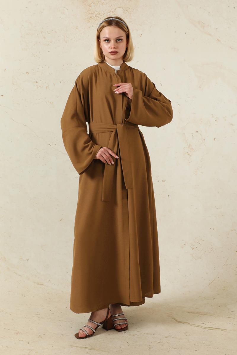 Pantolonlu Abaya Takım Kahverengi