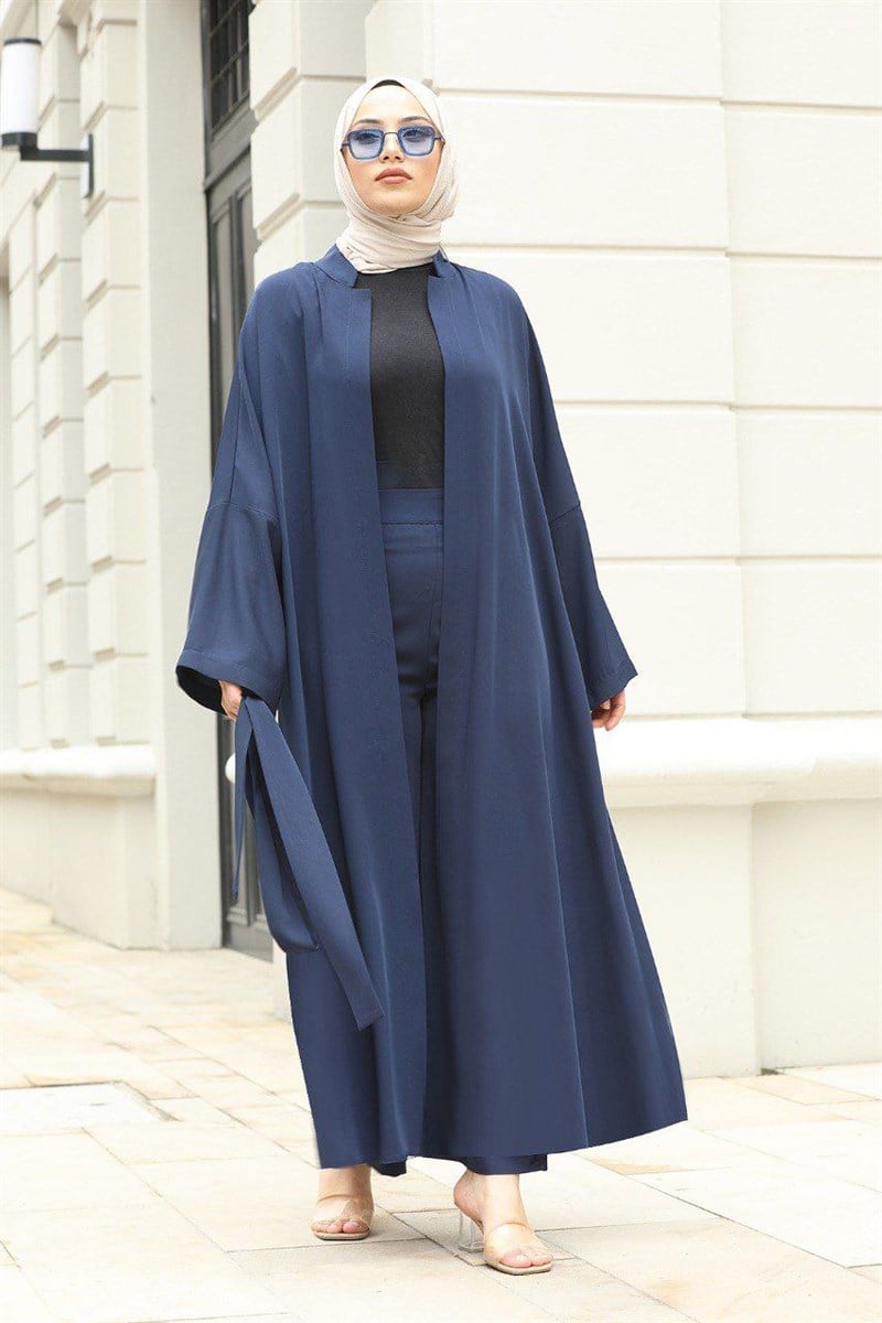 Pantolonlu Abaya Takım Lacivert