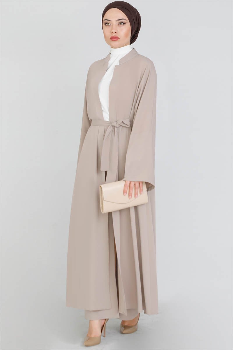 Pantolonlu Abaya Takım Vizon