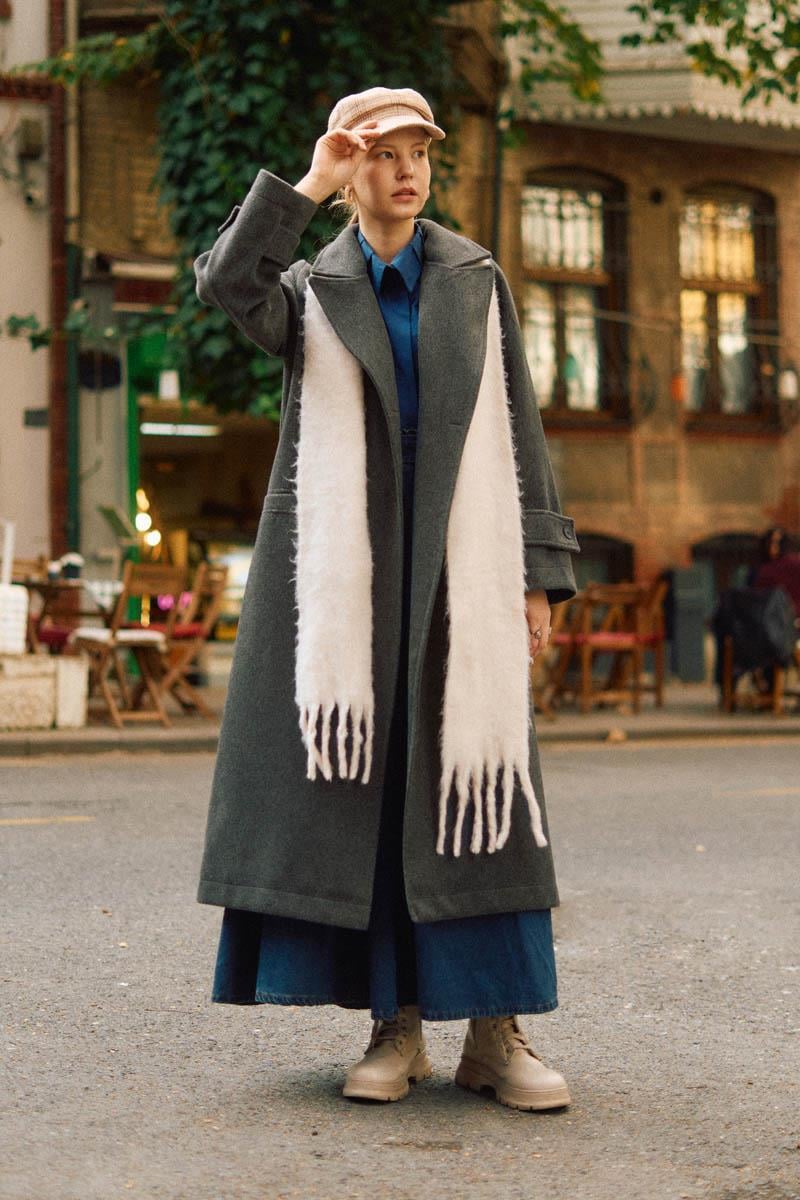 Pens Detaylı Kruvaze Kaban Antrasit