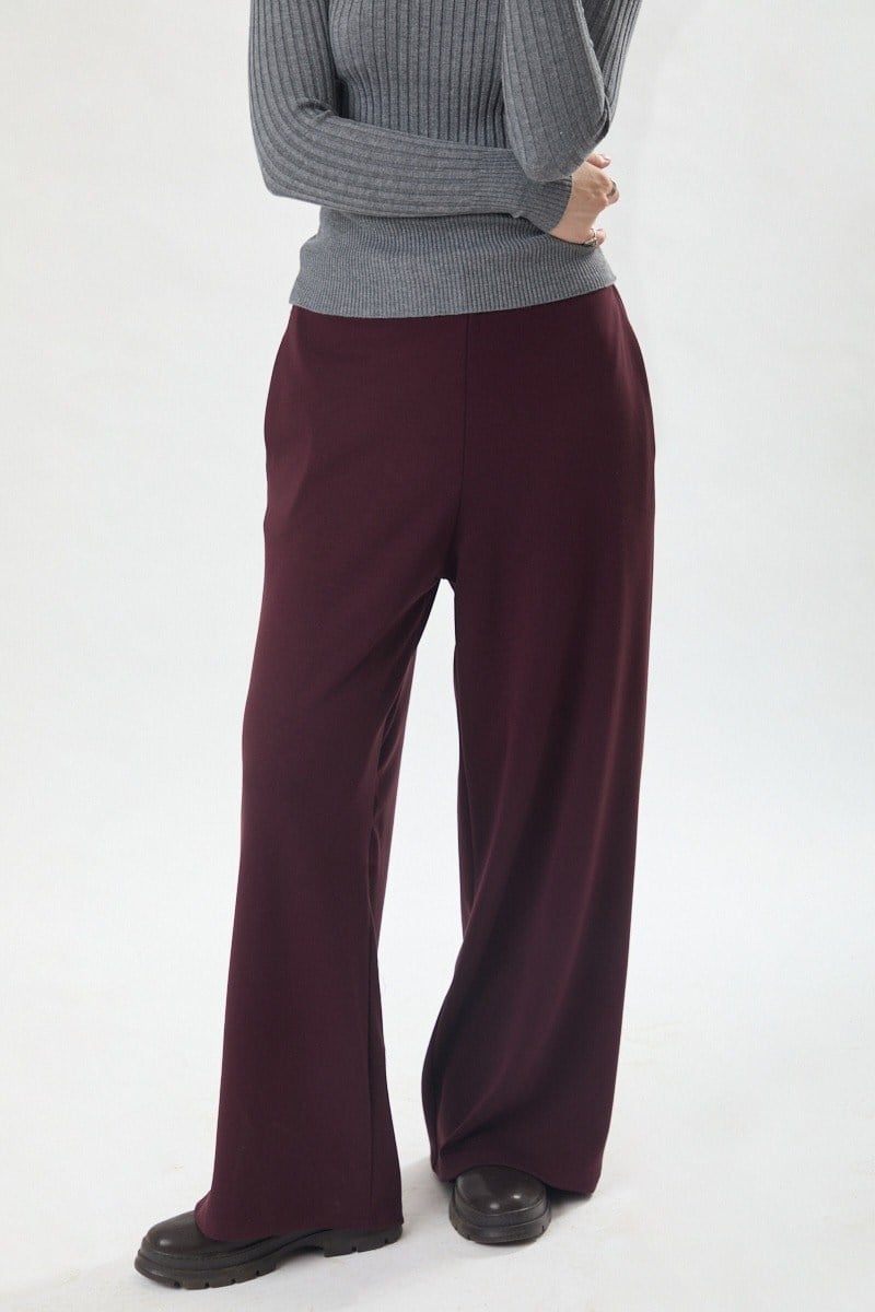 Pensli Geniş Paça Pantolon Bordo