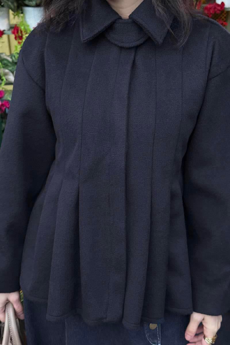 Pileli Kısa Kaban Lacivert