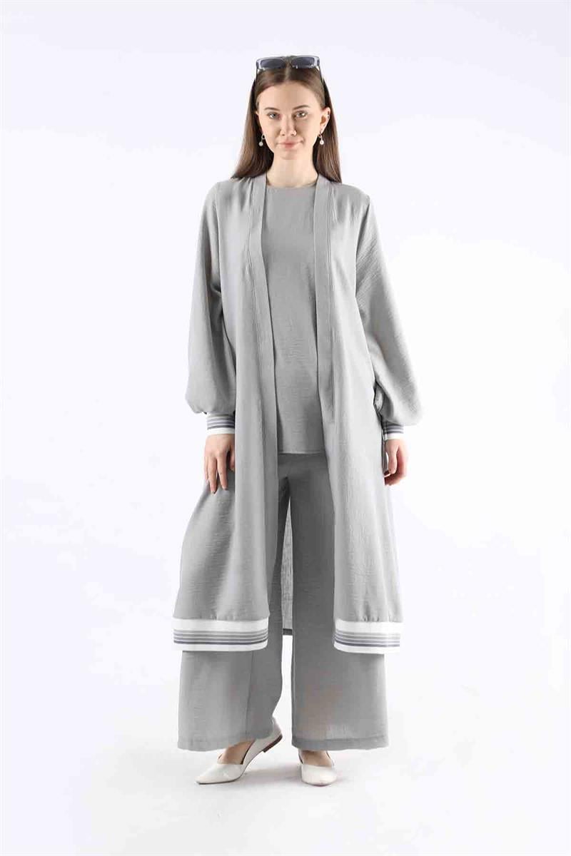 Ribanalı Abaya Takım Gri