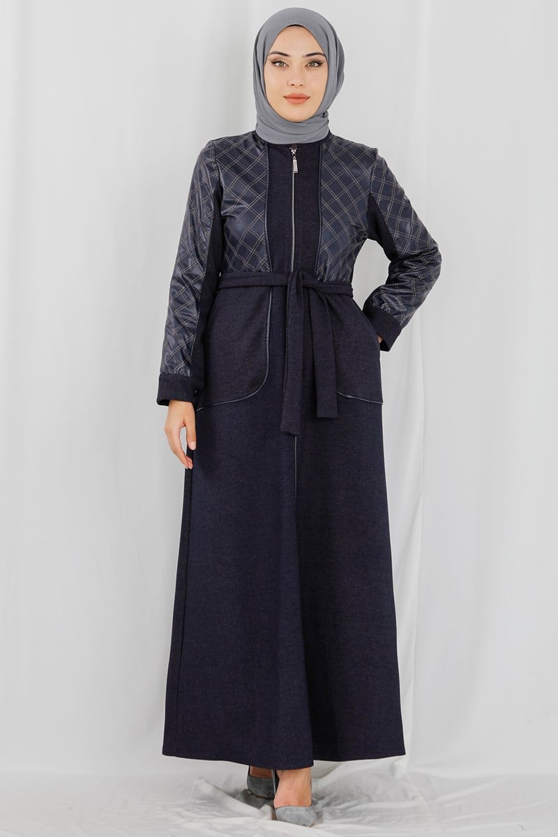 Robası Deri Detaylı Antrasit Ferace