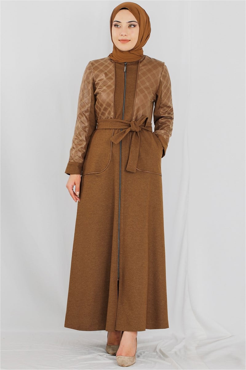 Robası Deri Detaylı Taba Ferace