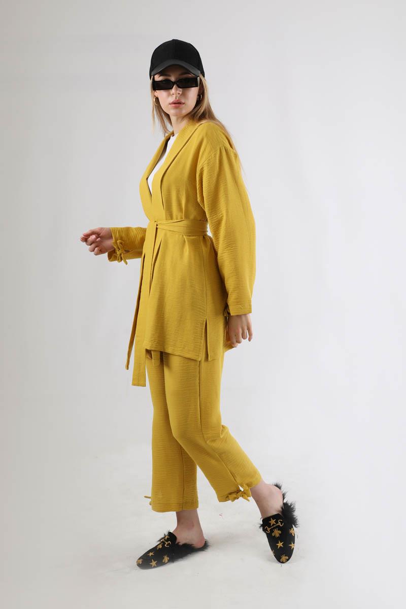 Şal Yaka Kimono Takım Hardal