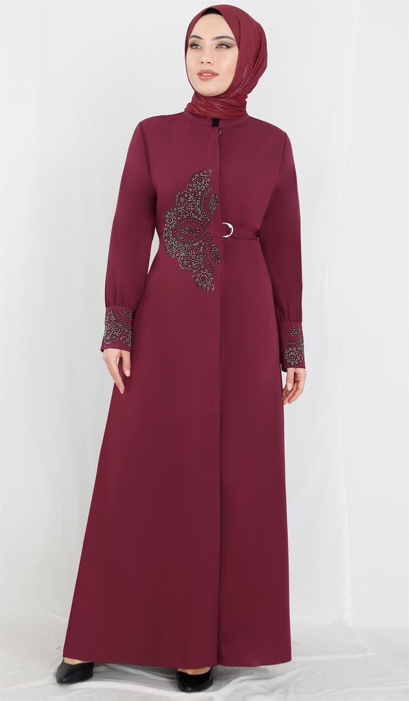 Taş Desenli Şarabi Ferace