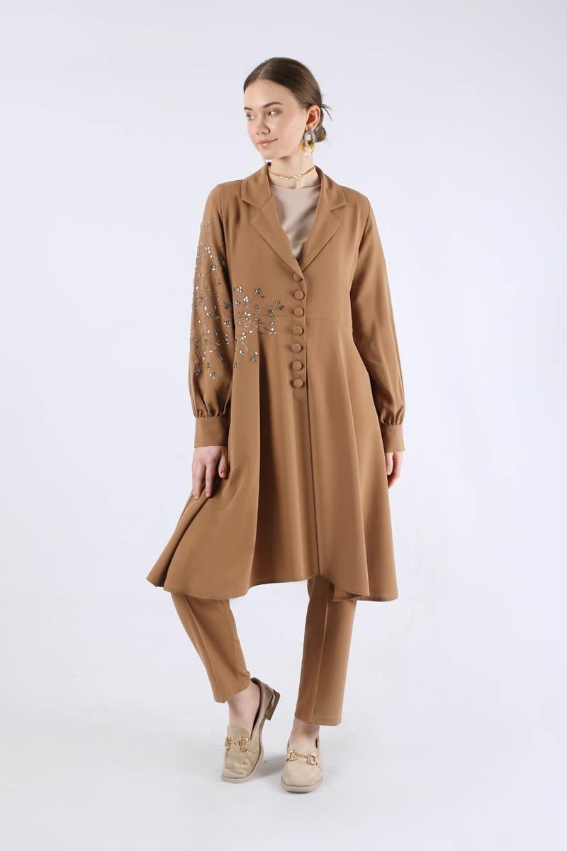 Taşlı Tunik İkili Takım Camel