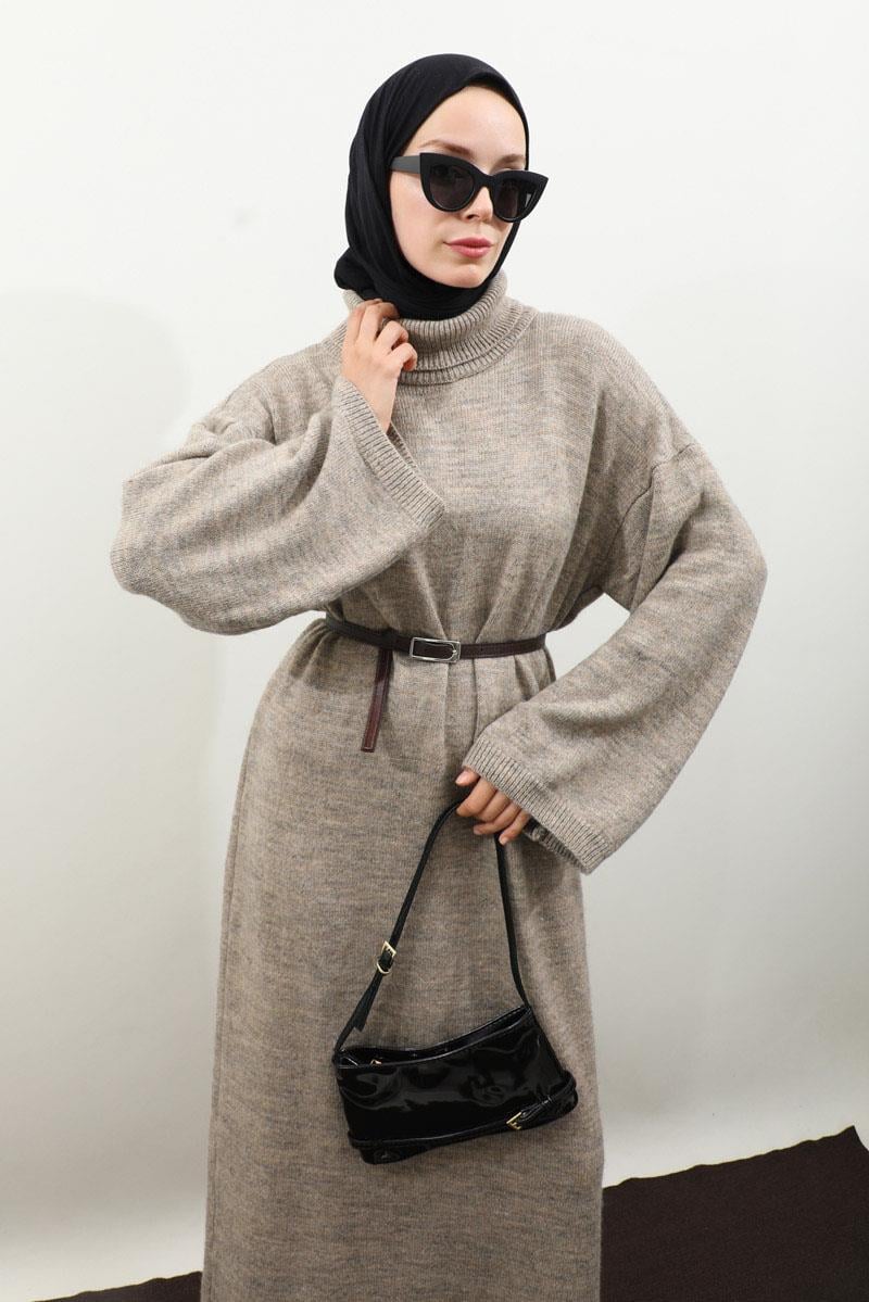 Triko Elbise Koyu Taş