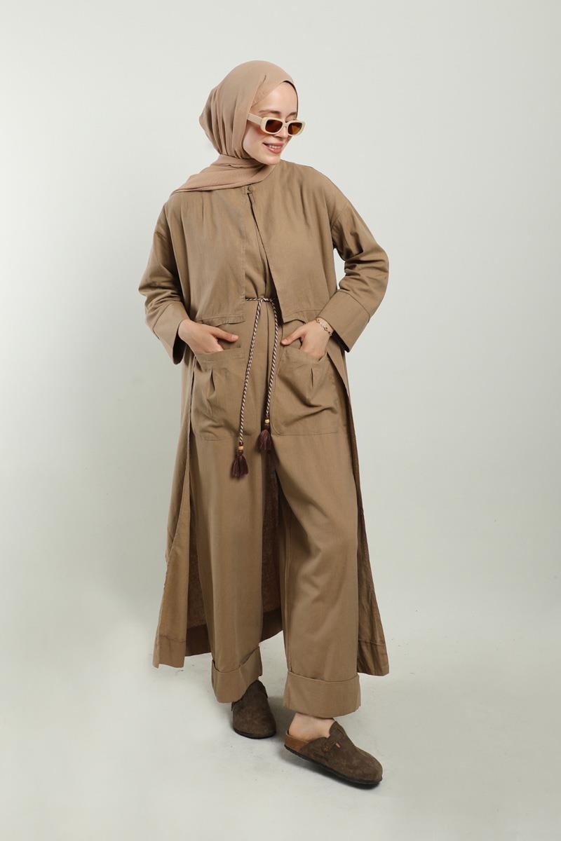 Tulumlu Abaya Takım Camel