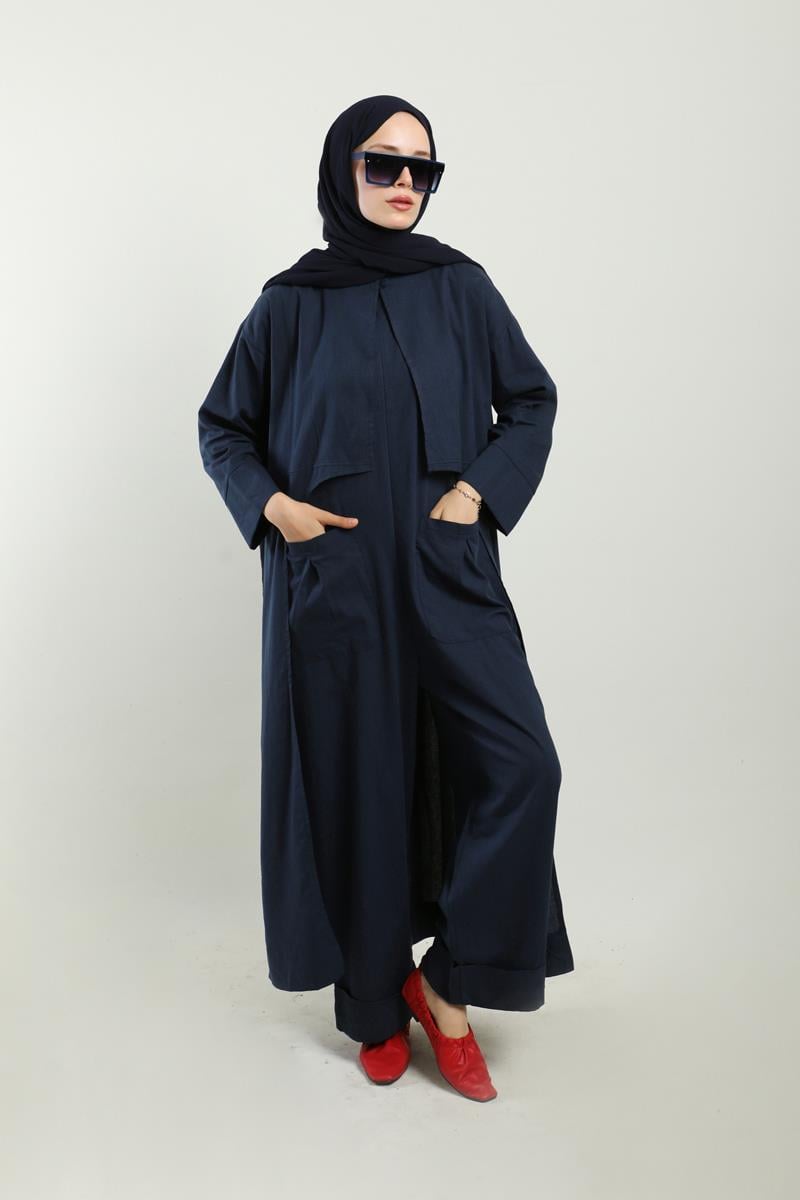 Tulumlu Abaya Takım Lacivert