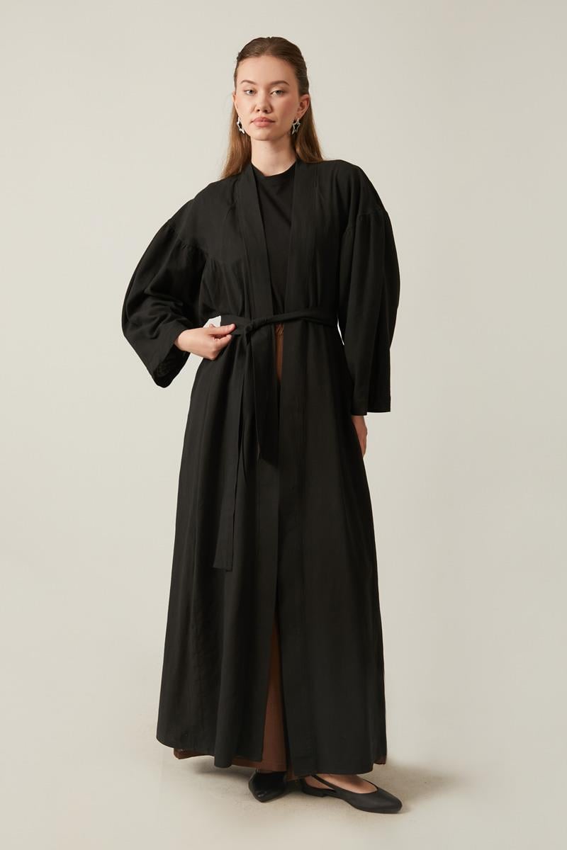 Uzun Keten Kimono Siyah