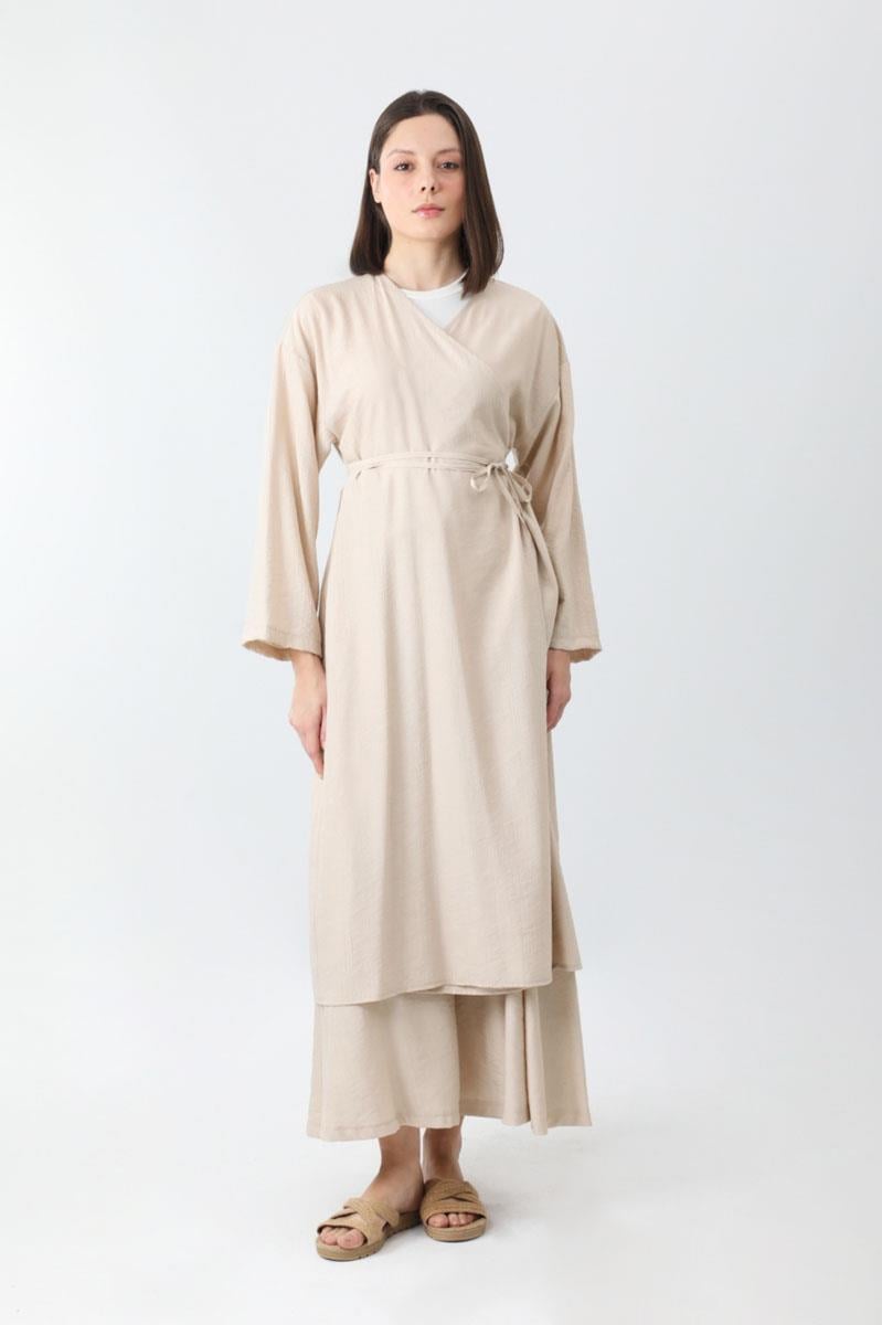 Uzun Kimono Takım Krem