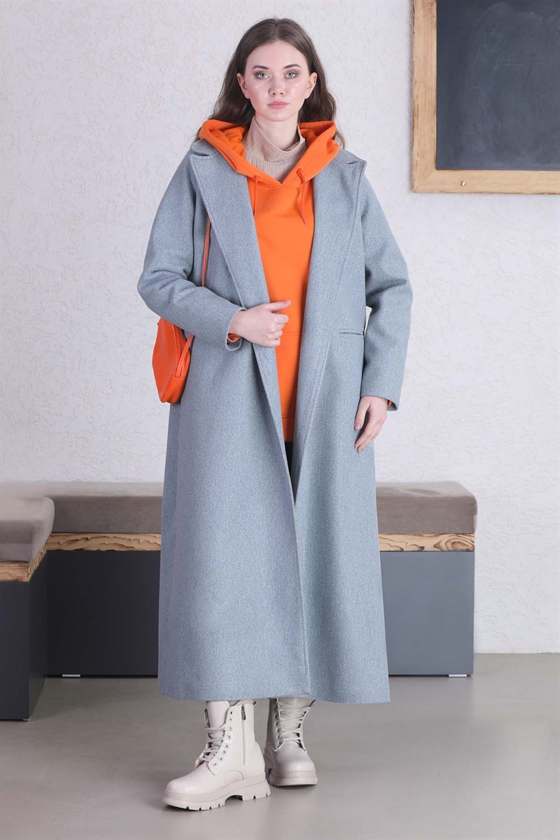 Uzun Oversize Kaşe Kaban Gri