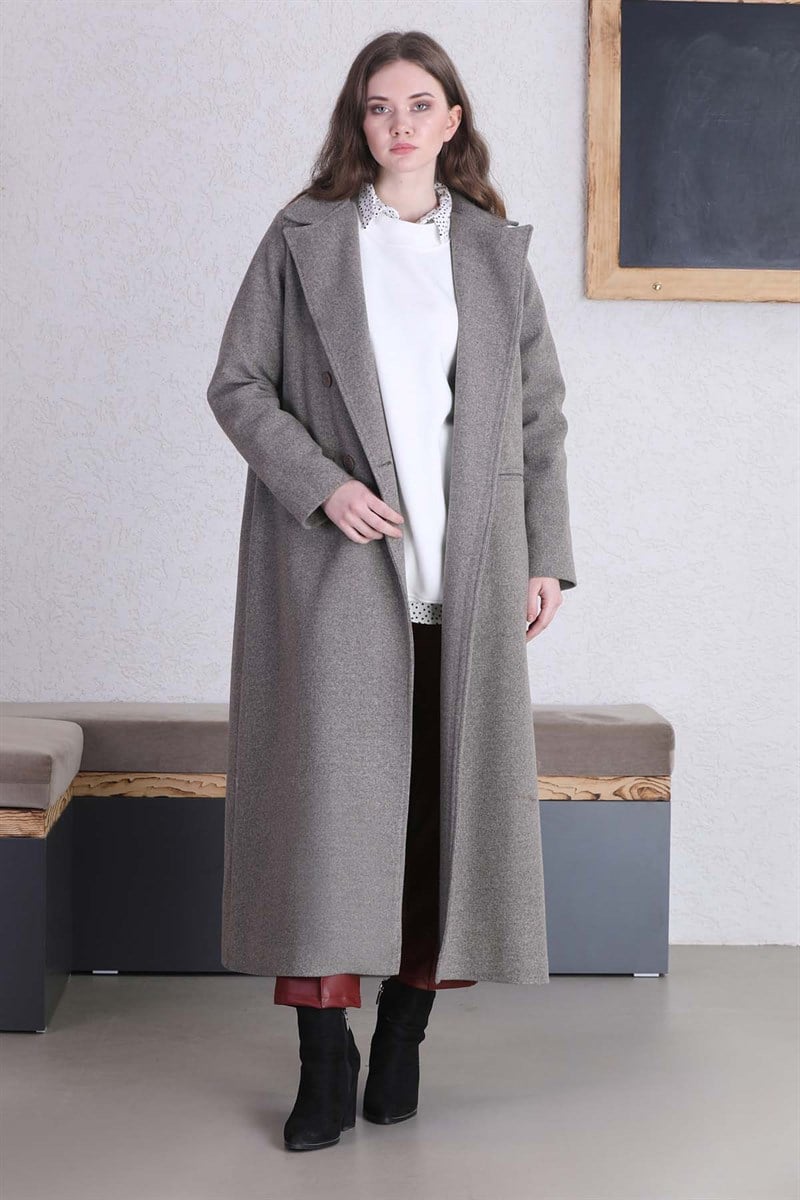 Uzun Oversize Kaşe Kaban Koyu Gri