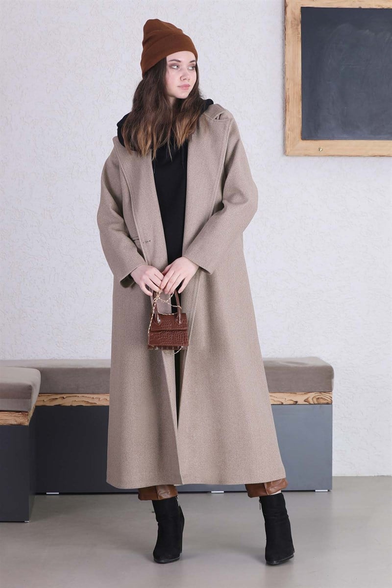Uzun Oversize Kaşe Kaban Vizon