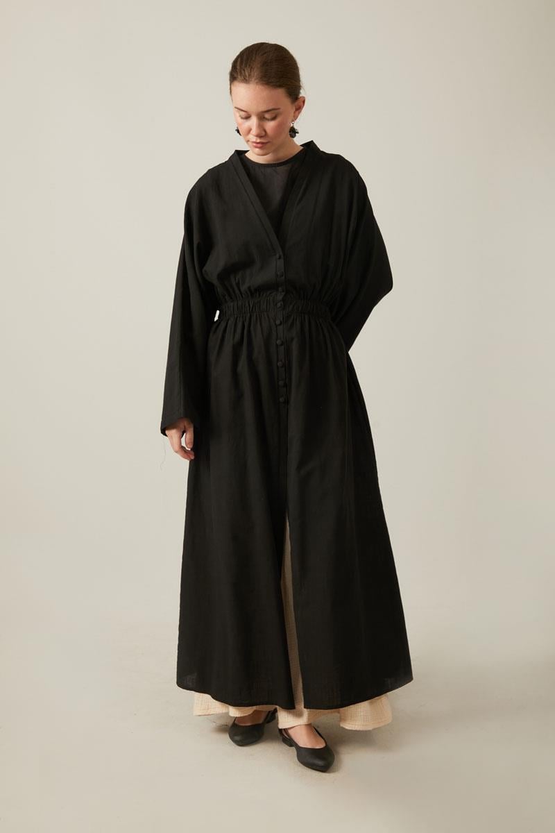V Yaka Abaya Siyah