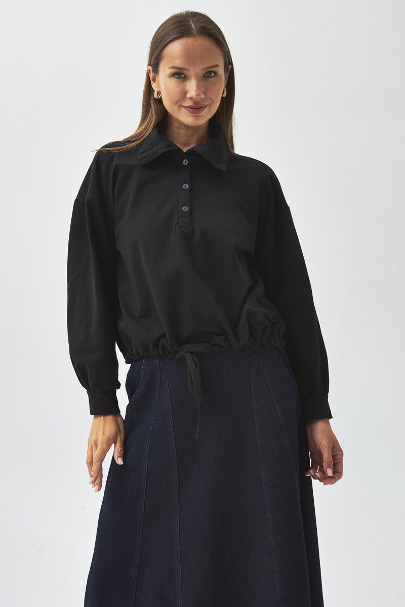 Yarım Düğmeli Sweatshirt Siyah