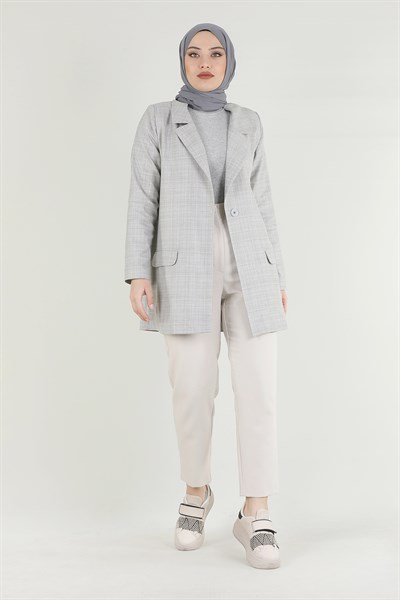 Ekose Blazer Ceket Gri