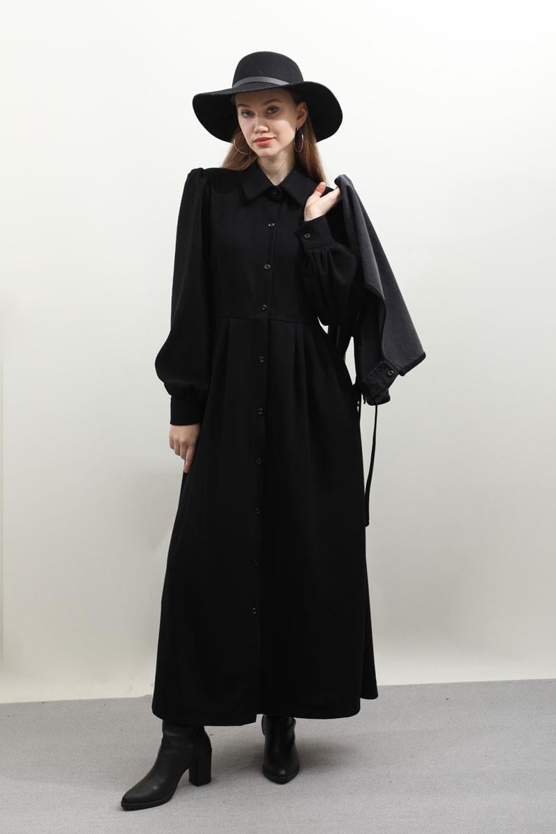  Kot Yelekli Triko Elbise Siyah