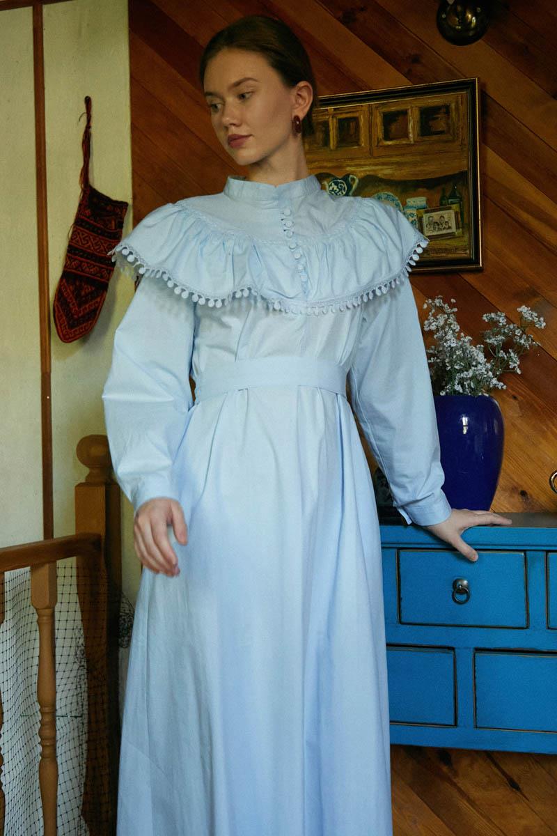  Robası Volan Detaylı Elbise Bebe Mavisi