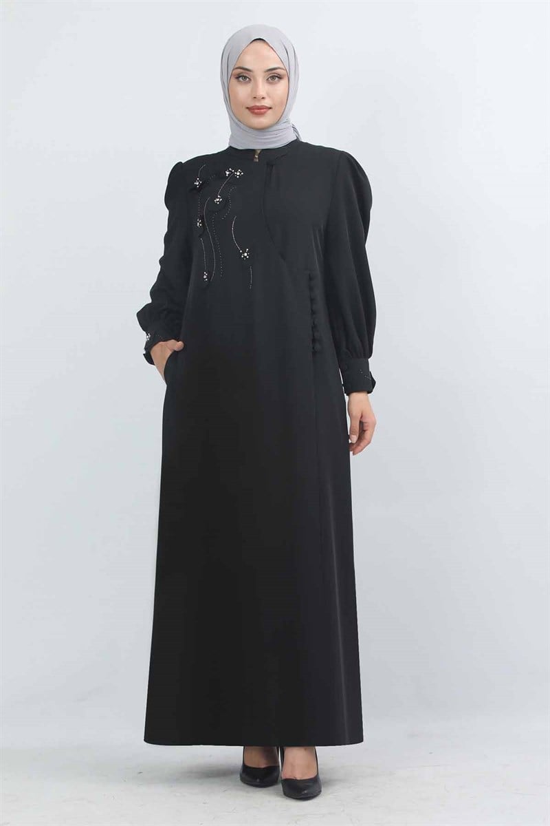  Taş İşlemeli Düğmeli Ferace