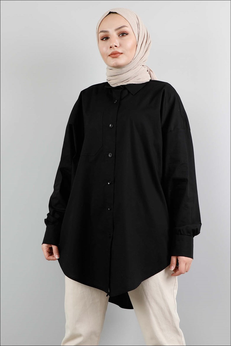 1215 Oversize Siyah Gömlek