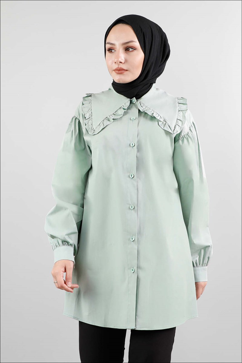 1217 Fırfır Yaka Poplin Mint Gömlek