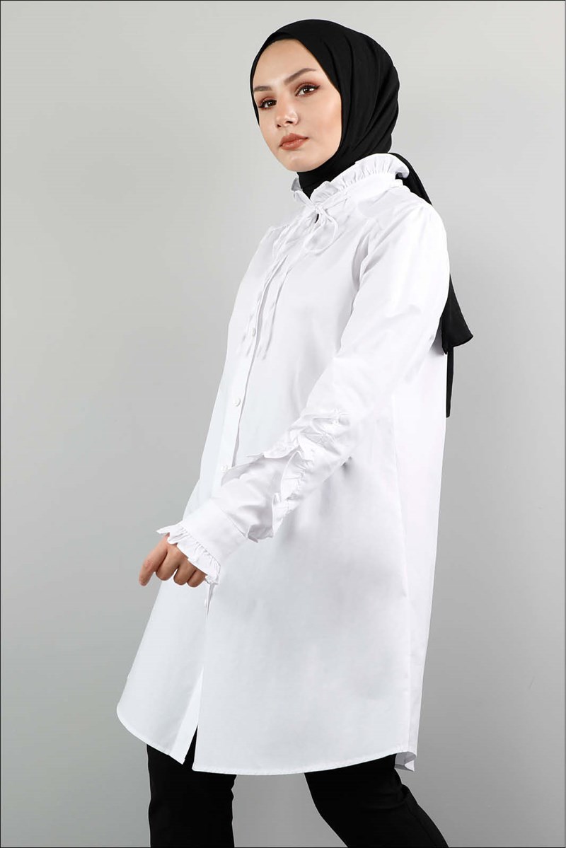 1218 Ruffle Beyaz Gömlek