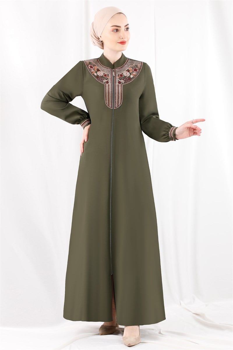 1279 Robası İşlemeli Haki Ferace